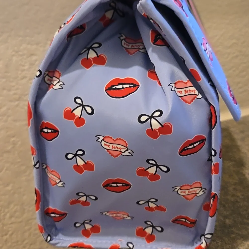 Betsey Johnson Purple and Lips And Cherry's Lunch Tote Bag Nwt - Picture 2 of 4